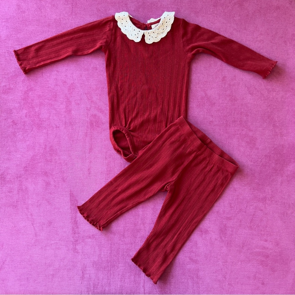 H&M Lace Collar Pointelle Knit Long Sleeve Set
